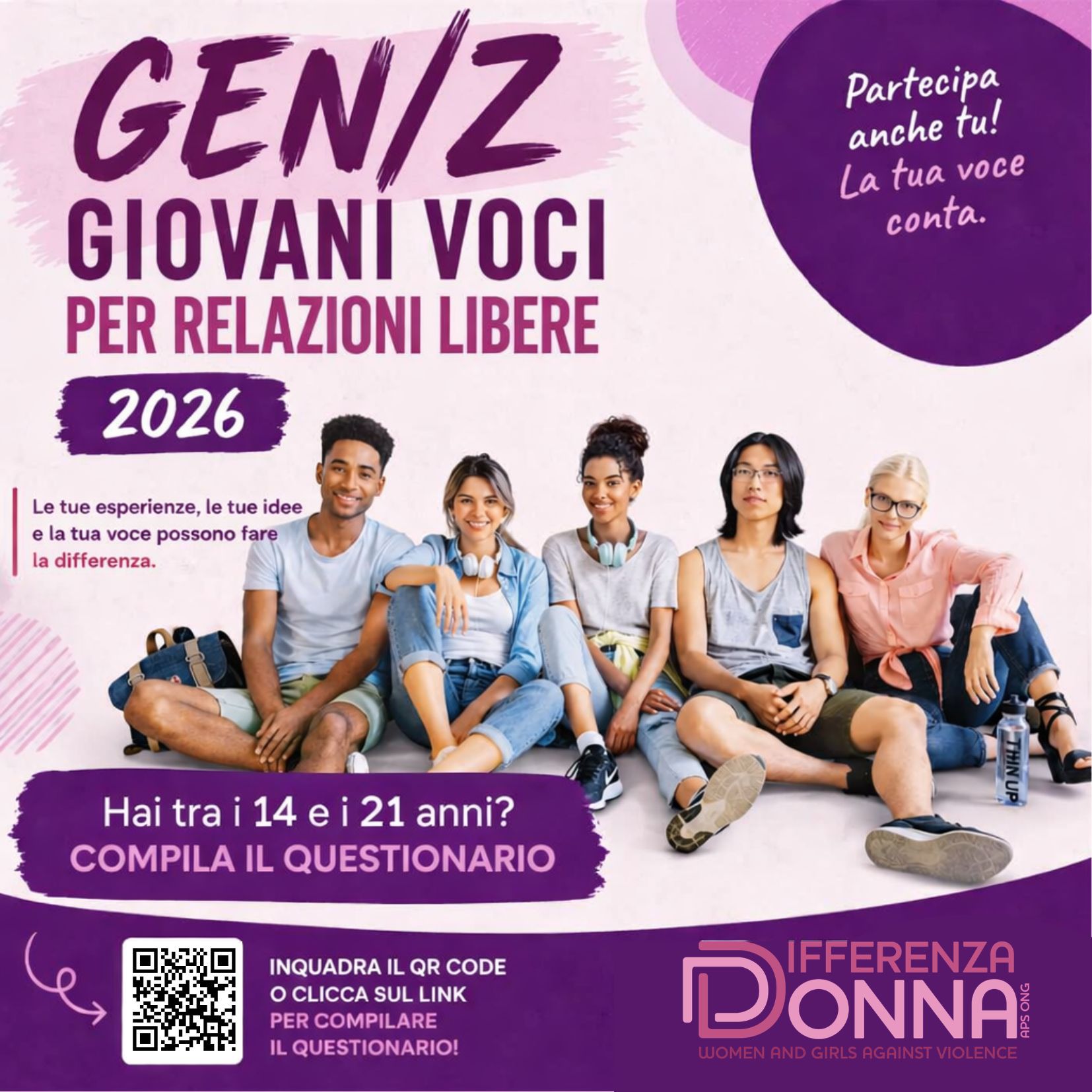 Gen Z Giovani voci per relazioni libere Compila questionario, inquadra il QR code o clicca sul link