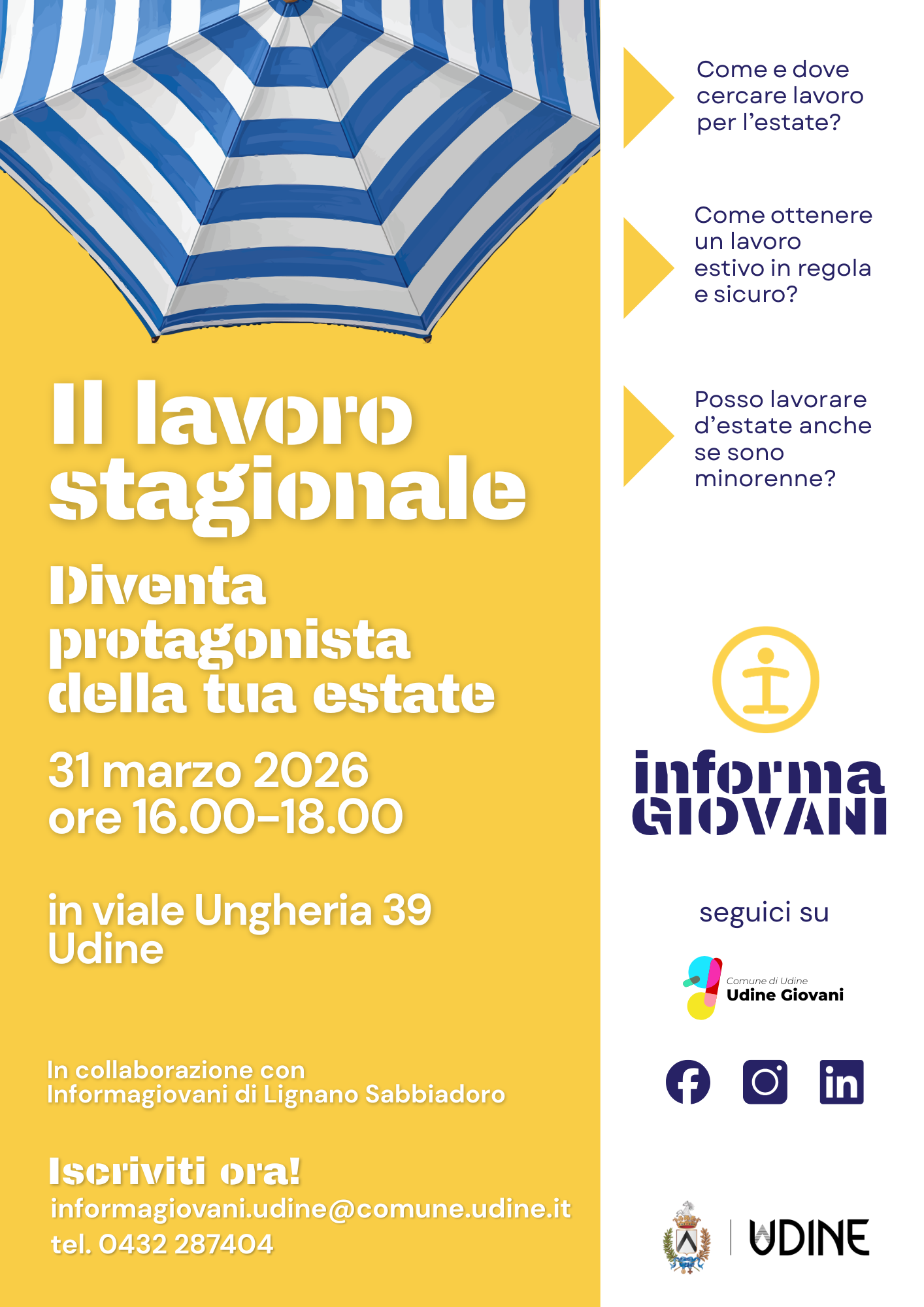 Il Lavoro Stagionale - Diventa protagonista della tua estate! - c/o InformaGiovani di Udine